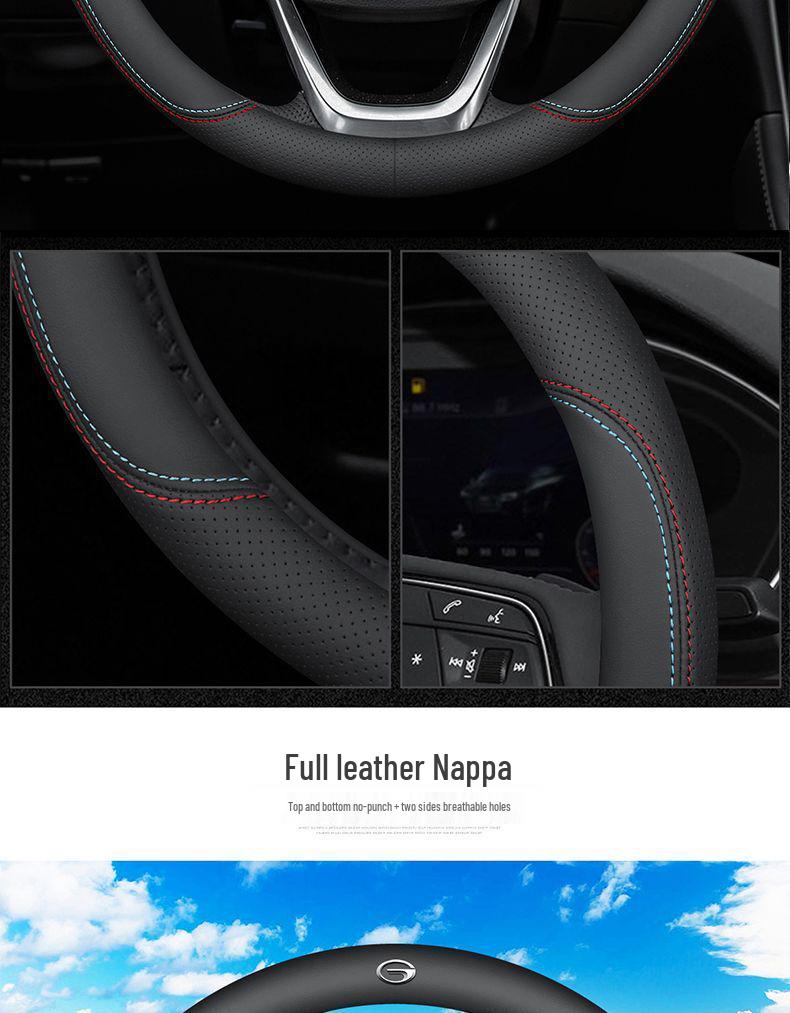 Genuine Leather Steering Wheel Cover for GAC Trumpchi: GS4, GS3, GA6, M6, M8, GS8, GS5, GA4, AION V/S, Me580