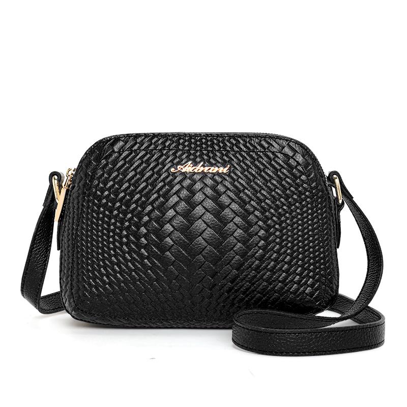 Новая женская плетеная сумка через плечо на одно плечо, повседневная и универсальная маленькая круглая сумка из коровьей кожи чёрный