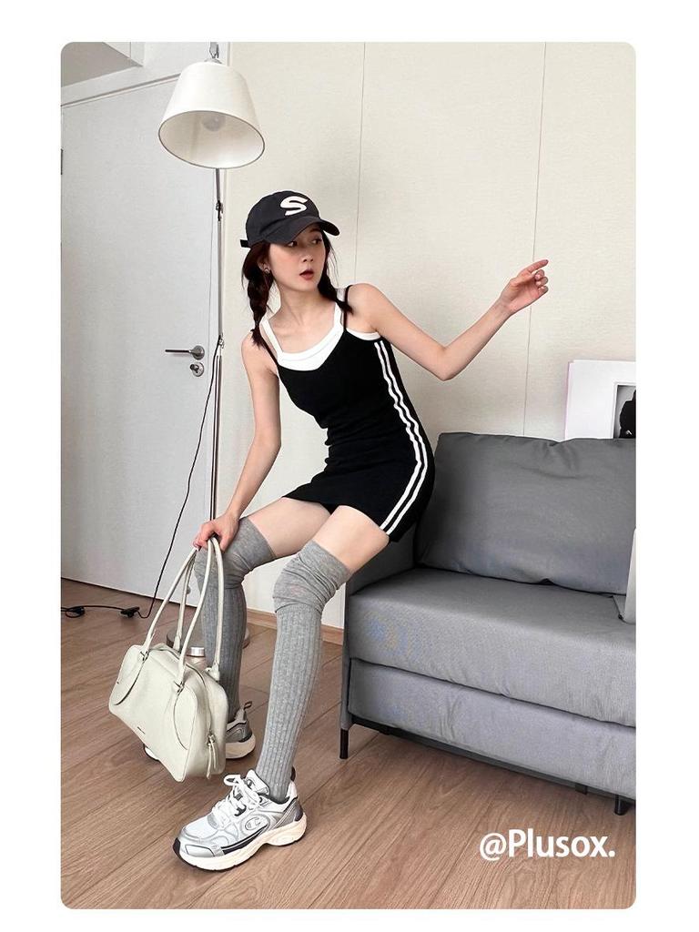 Lazy Style Over-the-Knee Women's Socks: Autumn/Winter White & Grey Scrunch, Thigh-High, Calf Boot Socks, Cotton, Japanese JK Style.