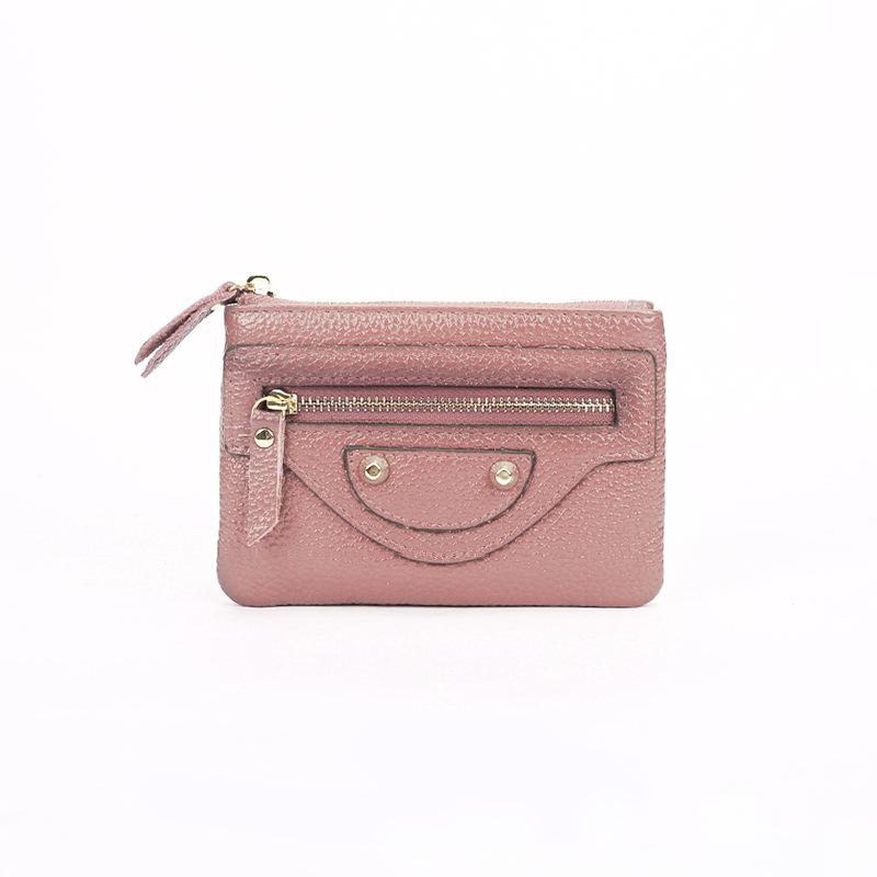Women's Genuine Leather Mini Coin Purse with Key Ring - Motorcycle Style and Top Cowhide Zipper Wallet