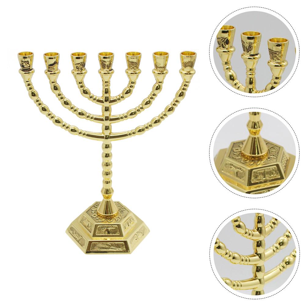 Seven Branch Religious Candlestick Metal Hanukkah Menorah Je Holder Desktop Candlesticks Simple Holders Base Nament