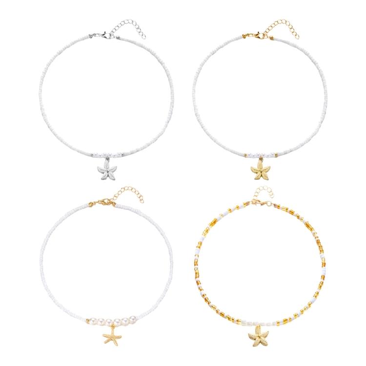 Adjustable Bohemian Starfish Necklace Pearls Bead Designs 4 Styles for Women’s Casual and Evening Outfits