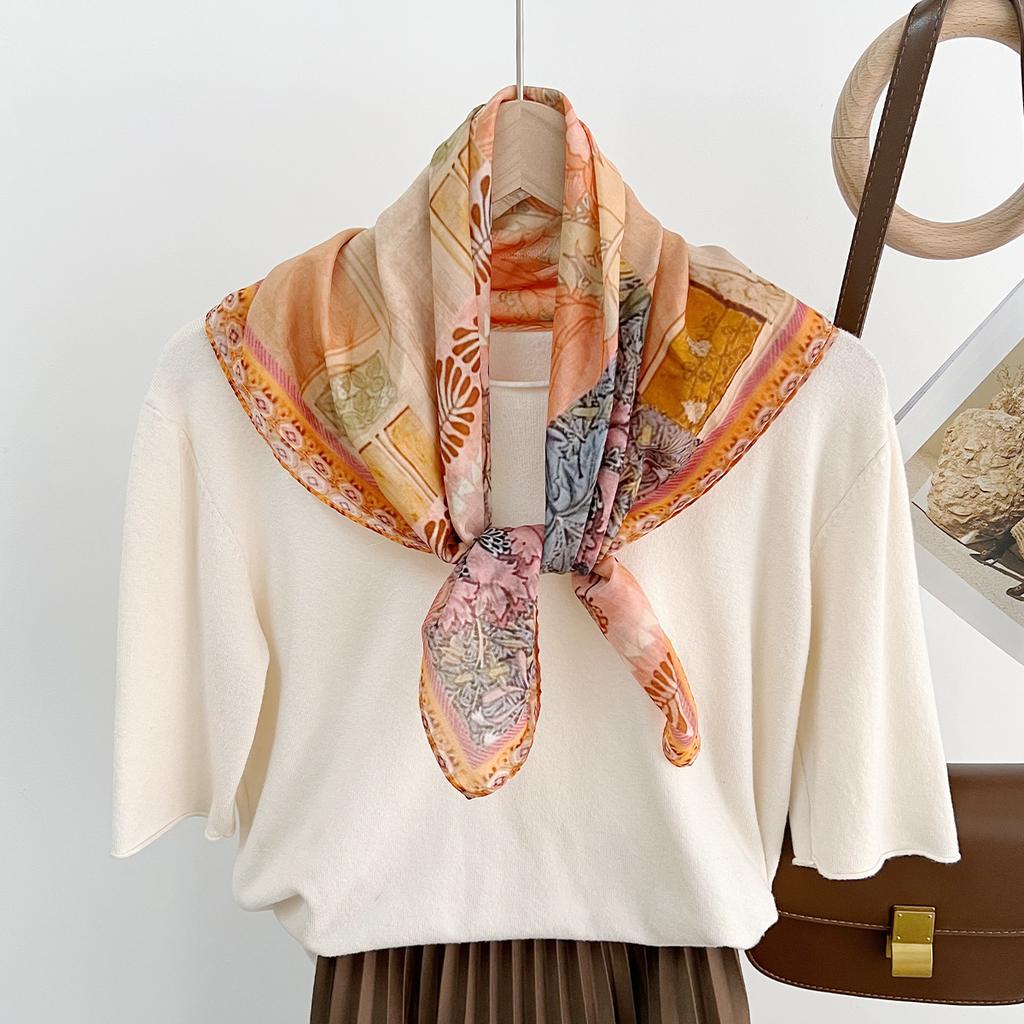 Literature And Art Blended Mulberry Silk Small Square Scarf Summer Versatile Multi-Functional Decorative Bag Head Headband High-End Scarf