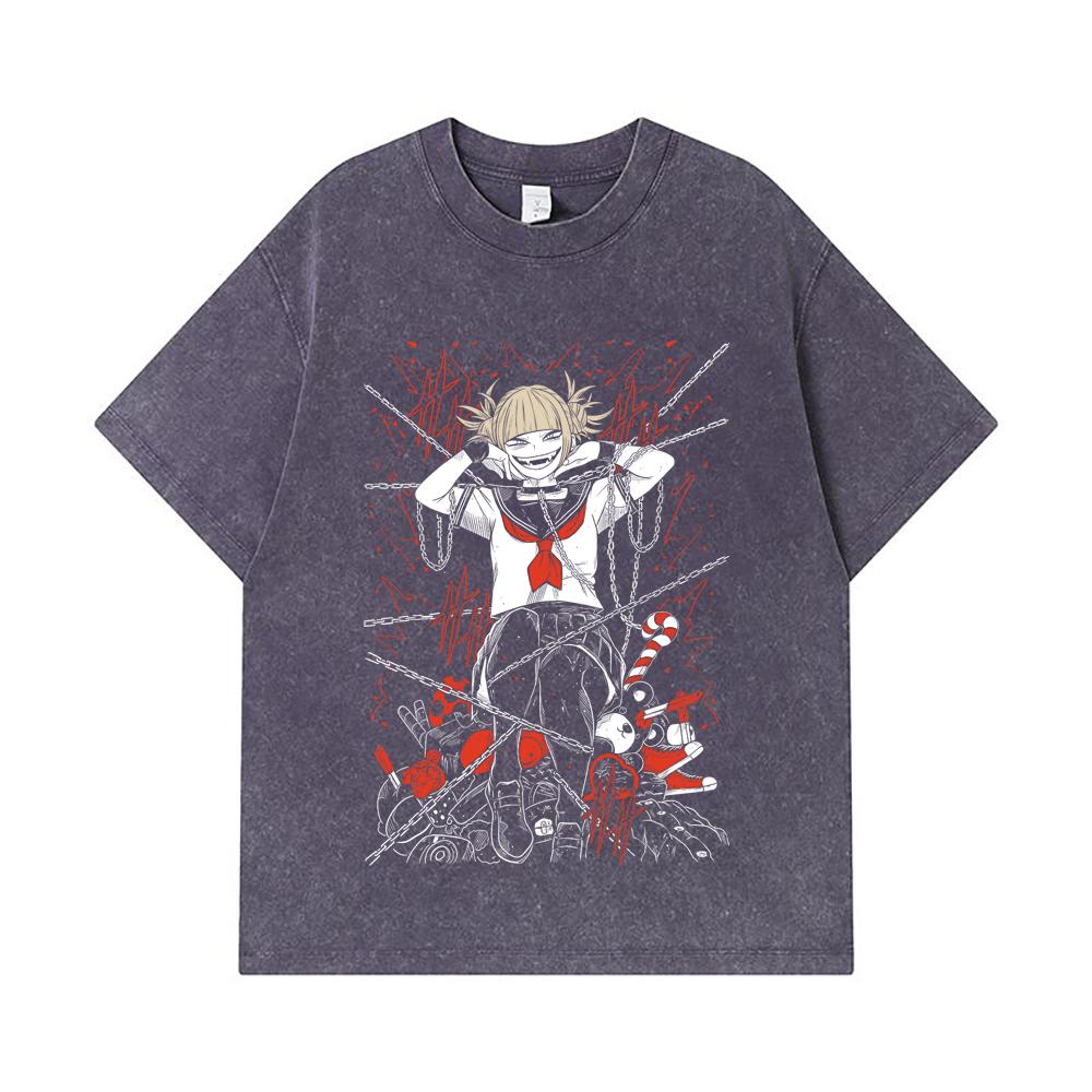 275 GSM Washed T-shirts 100% Cotton My Hero Academia V8 Toga Print Unisex Heavy Cotton T Shirt