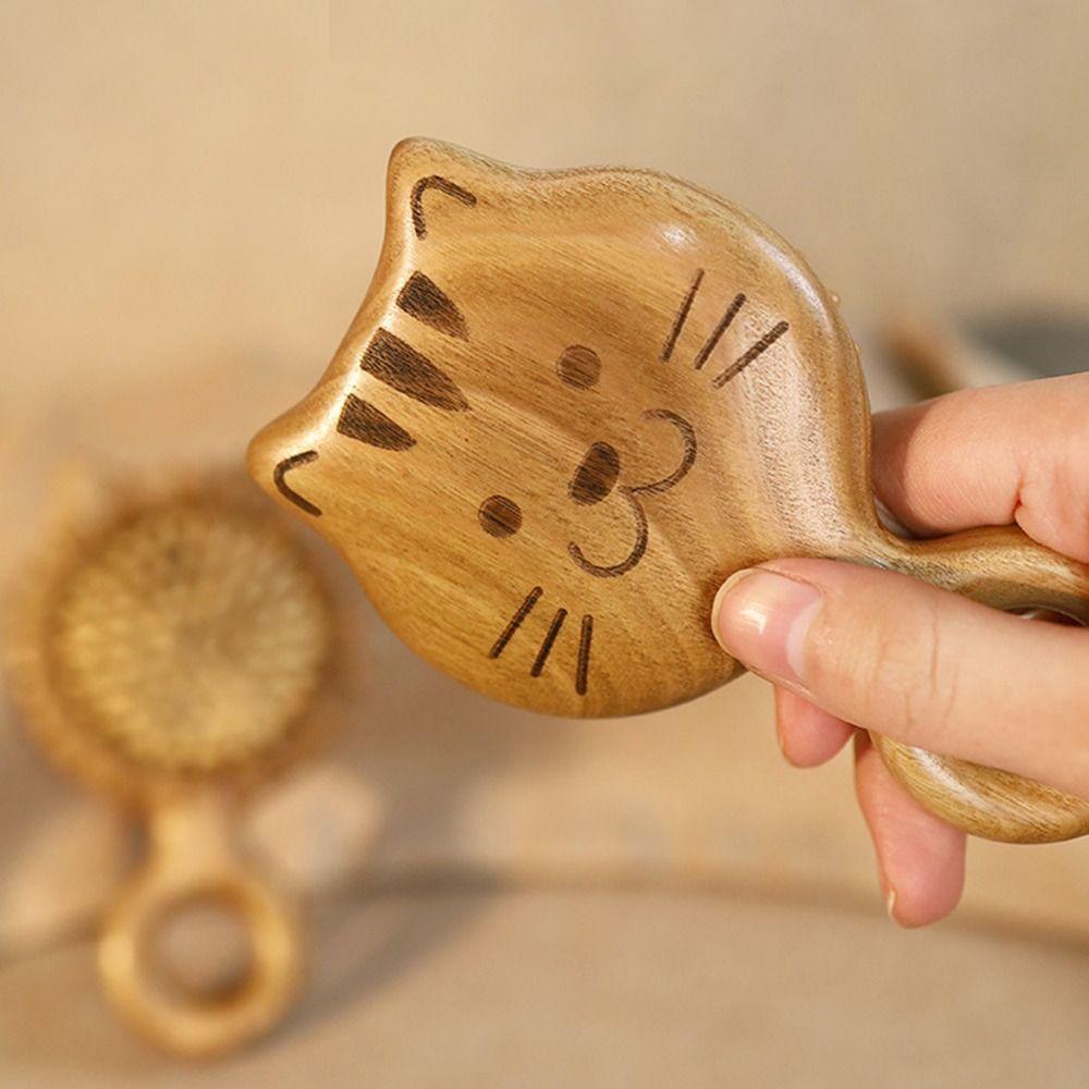 Cute Sandalwood Sandalwood Hair Comb Anti Static Cat Shaped Hair Comb Wooden Paddle Cushion Hair Hairbrush