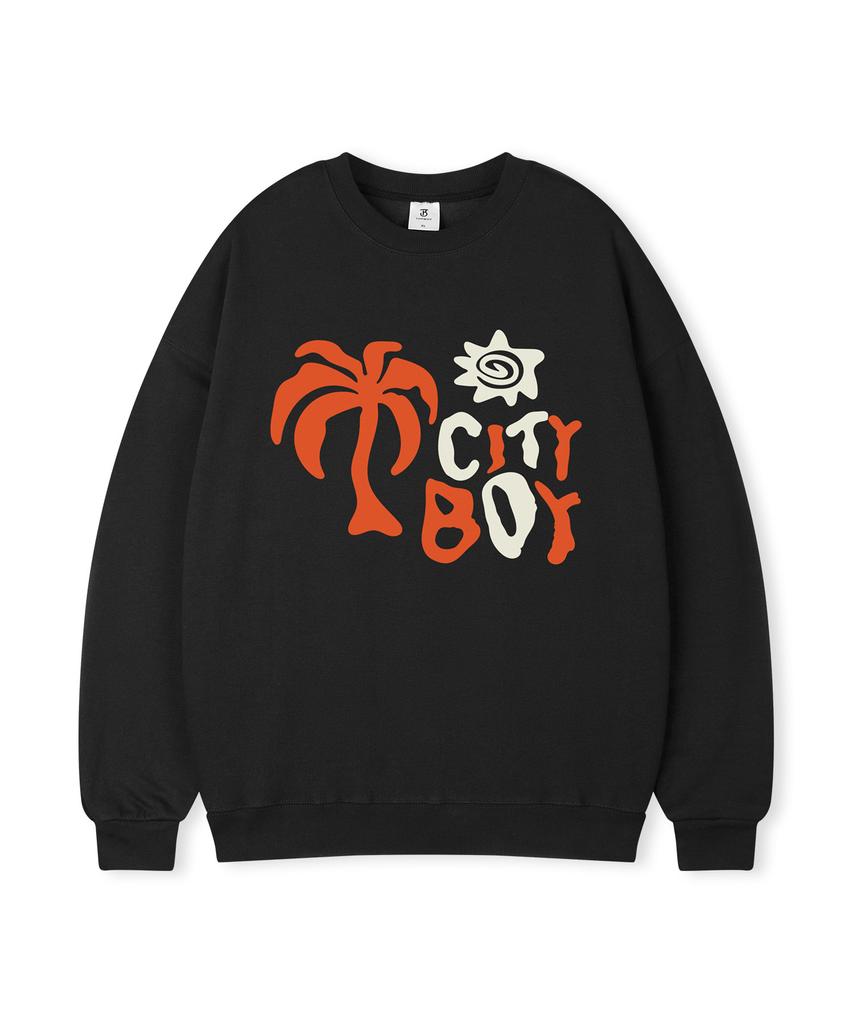 TOPBOY City Boy Oversized Fleece-Lined Printed Sweatshirt