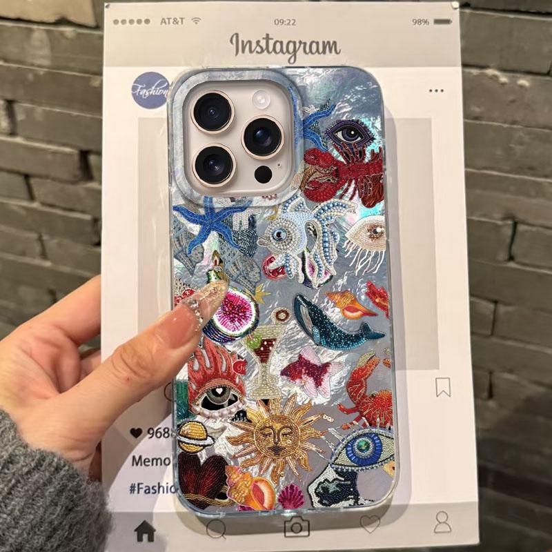 Retro Sun Planet Cocktail Women Phone Case For Apple iphone 16pro 15 16 14 13 Pro Max 16e 12 11 7 8 Plus XR SE Fundas Cover