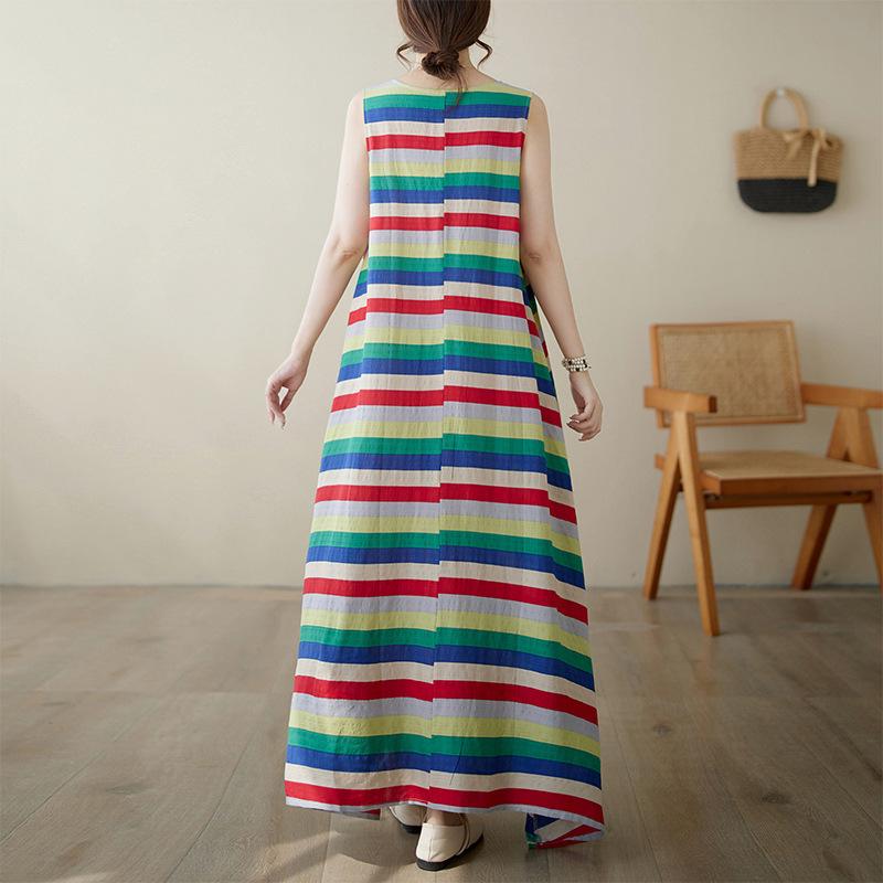 Summer Light Cotton Fried Dough Twists Loose Holiday Style Big Beach Sleeveless Vest Dress Women Casual Dresses