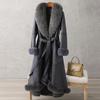 Imitation Fur Coat Fur Integrated Coat Women's Medium and Long Over Knee Imitation Fox Fur Collar Rabbit Fur Slim Belt