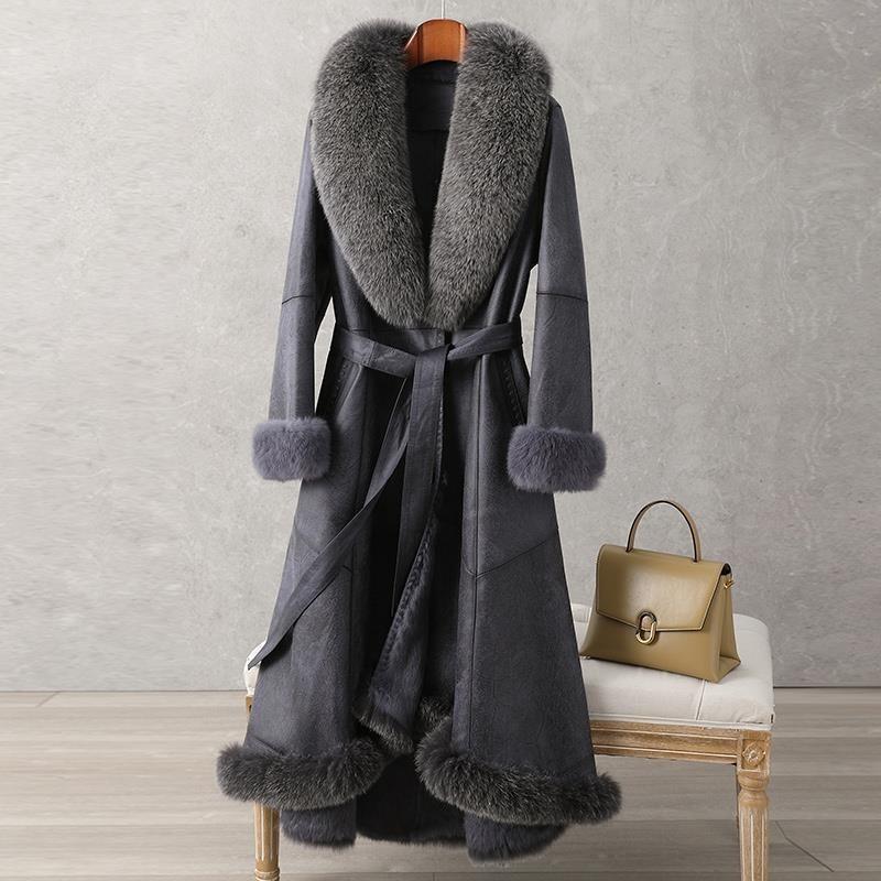 Imitation Fur Coat Fur Integrated Coat Women's Medium and Long Over Knee Imitation Fox Fur Collar Rabbit Fur Slim Belt