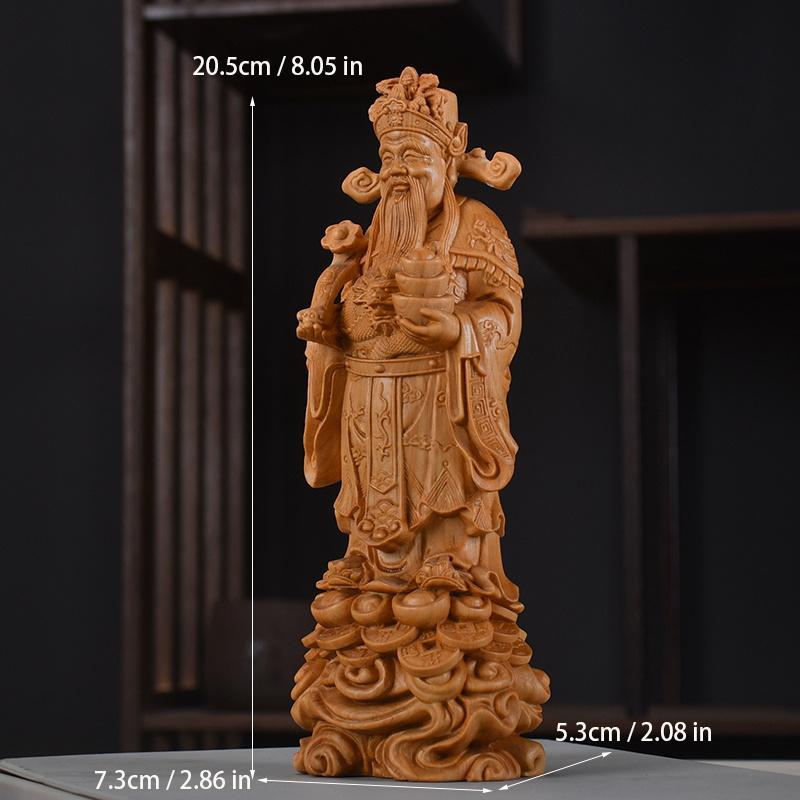 Wood carving Ruyi God of Wealth sculptures and figurines Solid wood carving Home Room Office Wealth Luck Feng Shui Decor statue