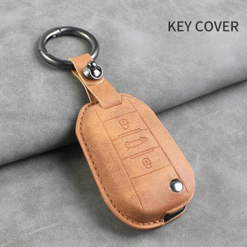 Leather Car Flip Key Case Cover for Peugeot 208 308 408 508 2008 3008 4008 5008 306 407 807 for Citroen C1 C3 C4 CACTUS C6 C8