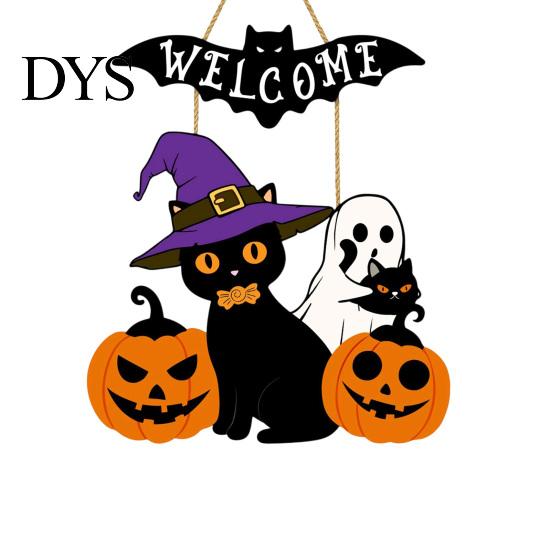 Spooky Home Decoration Halloween Wooden Welcome Door Sign, Pumpkin Ghost Bat Hanging Decor Sign for Yard, Party Entrance Rustic Wood Art Indoor