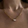 Exquisite Square&Waterdrop Cubic Zirconia Paper Clip Link Chain Necklace Fashion Stainless Steel Necklace for Women Jewelry