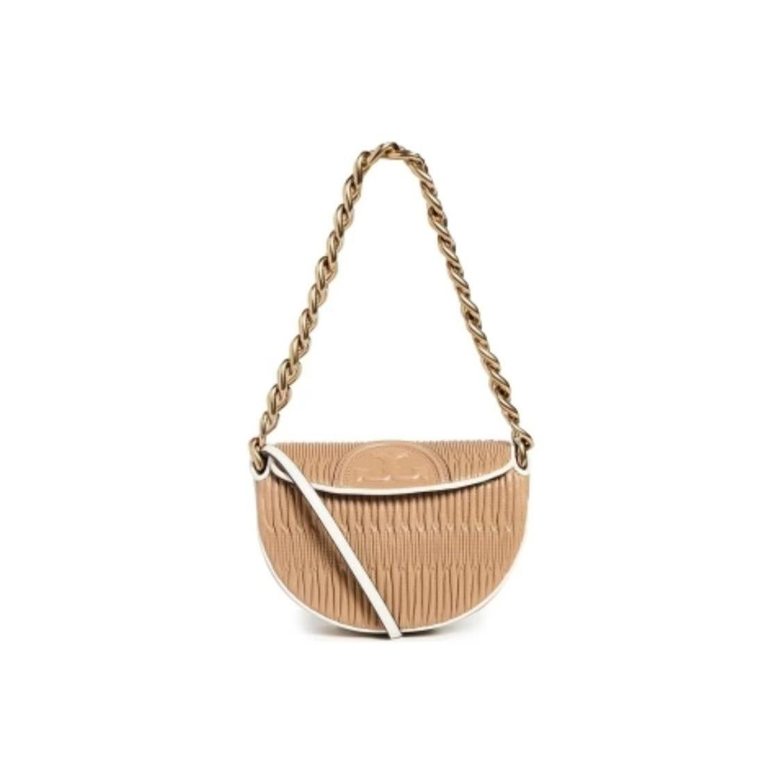

Tory Burch Fleming Soft Pleated Detail Snap Closure Napa Leather Mini Shoulder Bag Women Shoulder Bag Almond 158474-200 Basic Set (Bag+Dust Bag)