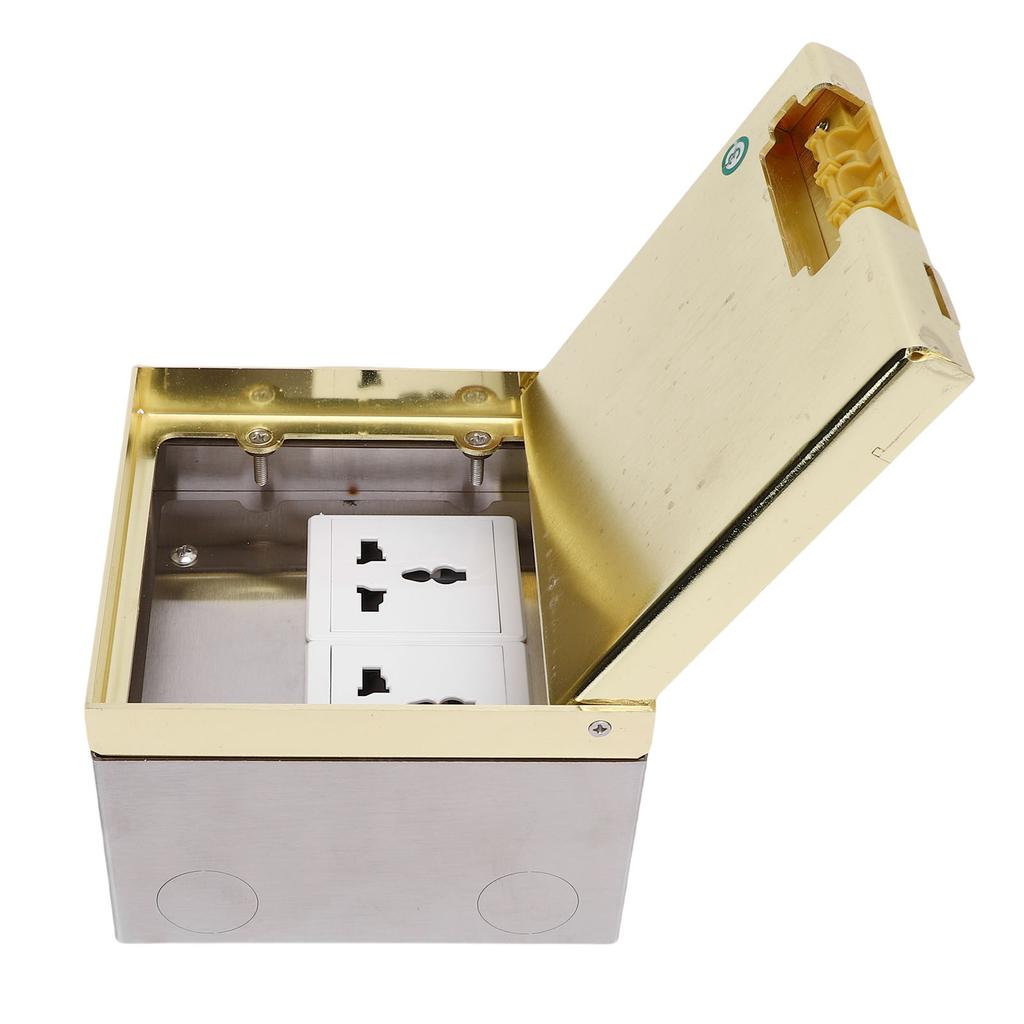 Einbaudose für Bodensteckdose Wasserdicht Edelstahl Flacher Steckdosensatz 4KW 16A mit 2 3-poligen Löchern für Marmor Golden