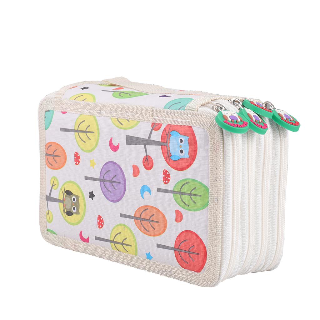 Cute owl shaped zipper pull Four-layer pencil case, portable exquisite stationery storage bag, essential art drawing pencil case