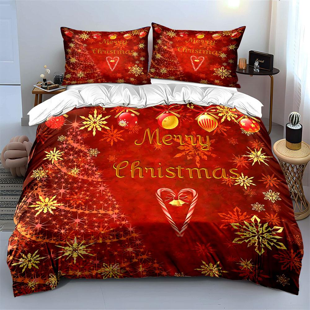 Merry Christmas Red Design Bedding Duvet Cover Set Duvet Cover Pillowcases  (1*Duvet Cover 2*Pillowcases, without duvet insert)