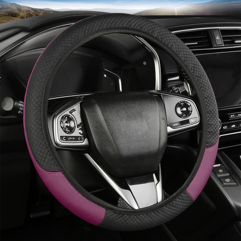 Universal Fit Faux Leather Steering Wheel Cover Breathable Non-Slip All-Season Fits Most Cars 14.5-15 Inch Steering Wheel Cover
