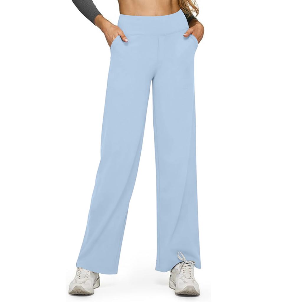 Women's Casual High-waisted Straight-leg Pants, Loose Pocket Yoga Pants
