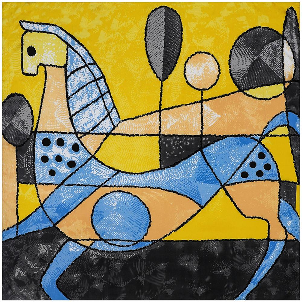 POBING Silk Scarf Women Large Shawls Horse Print Stoles Square Bandana Luxury Kerchief Big Hijab Scarf Female Foulards 130CM