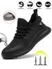 Men's Safety Shoes Anti- Crush Steel Toe Puncture Resistant Kevlar Lightweight Breathable Upper Slip-On Work Shoes