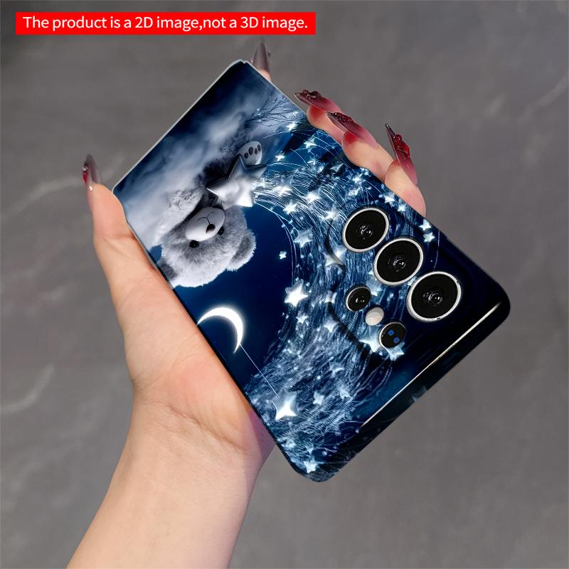 2DFlat Samsung phone case Starry Bear on Cloud with Crescent Moon Applicable to Galaxy S22 S23 S24 S25ULTRA S26 A12 A13 A14 A15 A16