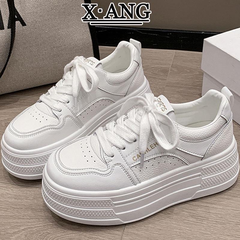 Leather little white shoes muffin thick sole height increase cm small women's shoes autumn new casual sports board shoes