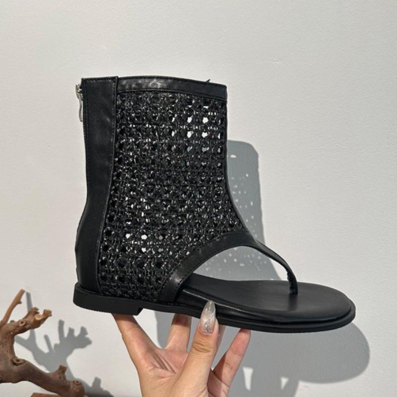 Summer Women's Boots Fashion Hollow Out Mesh Boots Bohemian Roman Sandalias for Women Pinch Toe Flat Cool Boots Sandalias Mujer