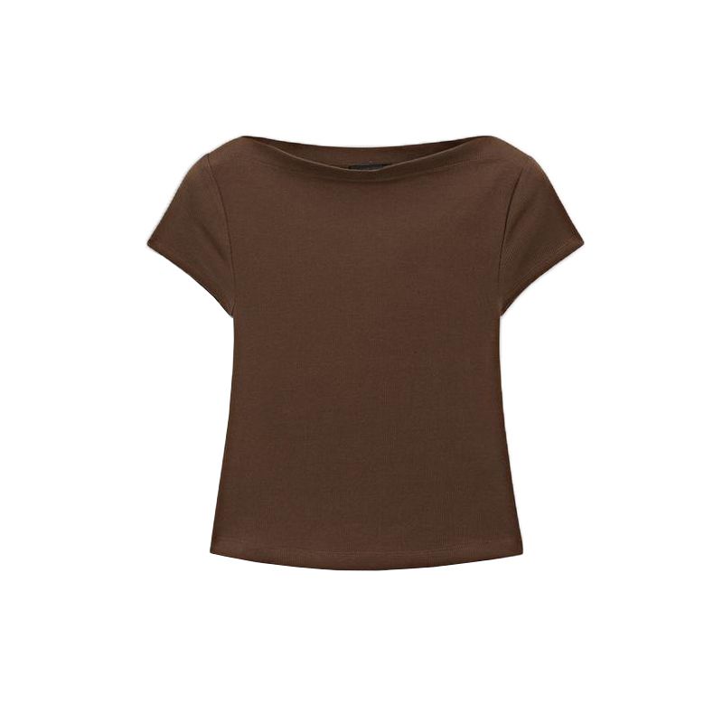 MD Summer New Arrival Women's Clothing American Casual Comfortable Cotton off-Neck Rib Short Sleeve T-shirt Top 6809107