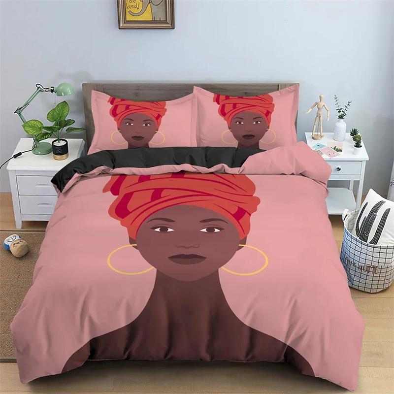 Lightweight Durable King Queen Twin African Woman 3D Cartoon Printed Bedroom Decor Size Bedclothes Quilt