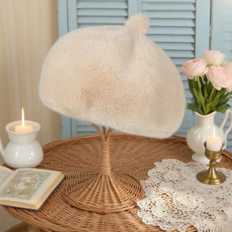 Fashion Autumn and Winter Thickened for Keep Warmth Pumpkin Beret Women Solid Color Japanese Style Casual Fluffy Artist Painter Octagonal Cap