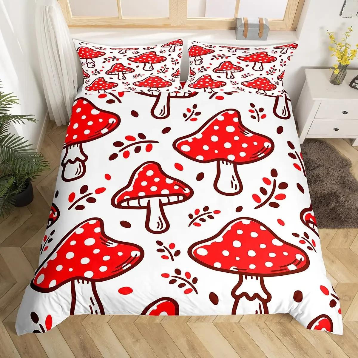 

Comforter Cartoon Mushrooms Kawaii Fungus Bedding Set Wild Mushroom Stuff Comforter Twin King For Boys Girls Room Decor Comforter (quilt)-EU Single(135*200cm)3pcs