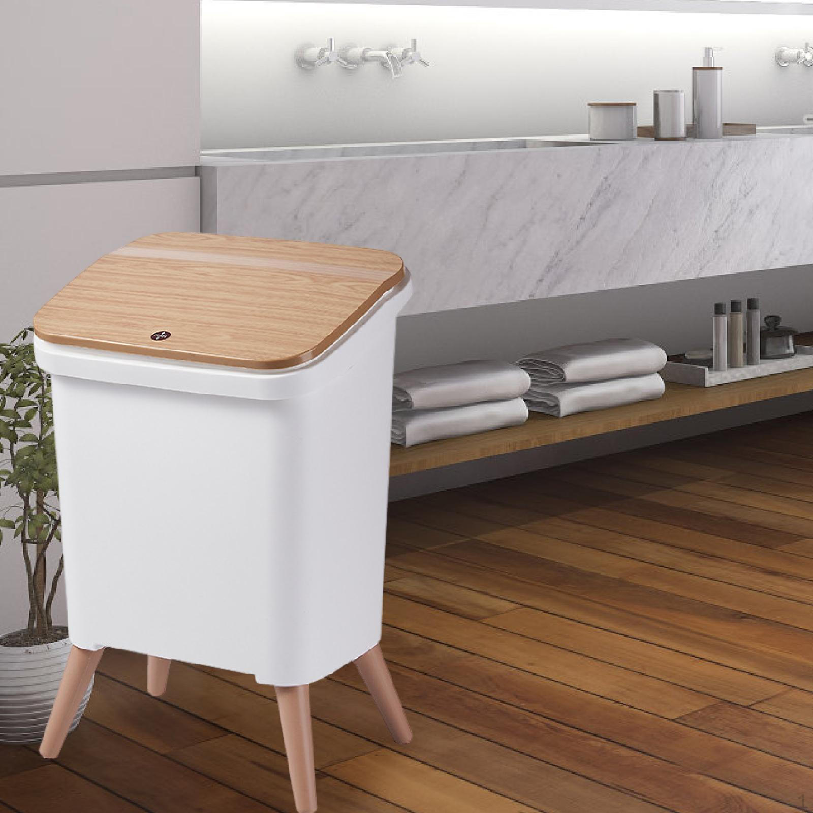 

Freestanding Bin with Lid, for Indoor And Outdoor Use, Ideal Laundry Rooms, Hotels, White 29x24x46cm