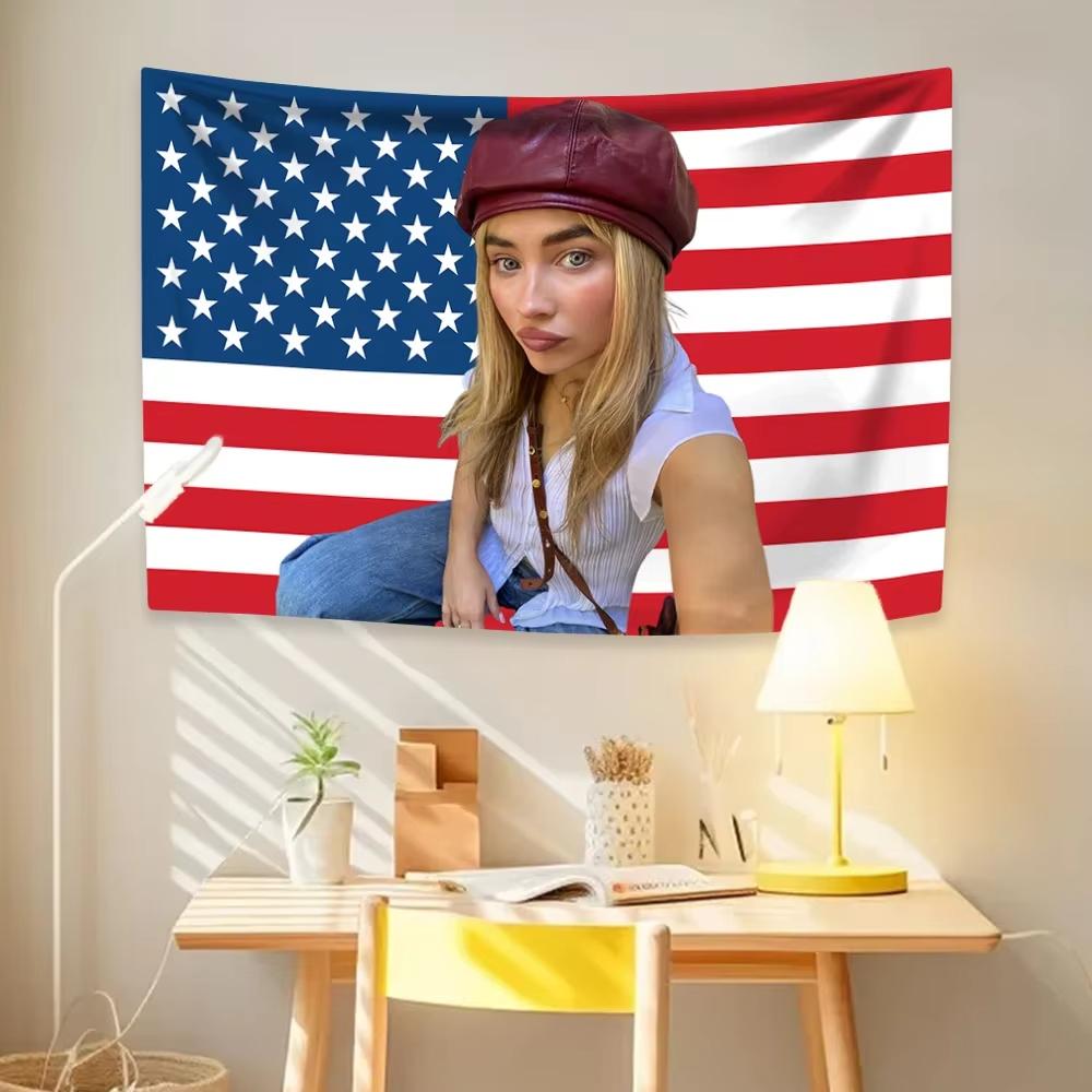 Sabrina Carpenter Short n Sweet Flag Tapestry Wall Banner for Living Room Bedroom Garage Bar Club Decor