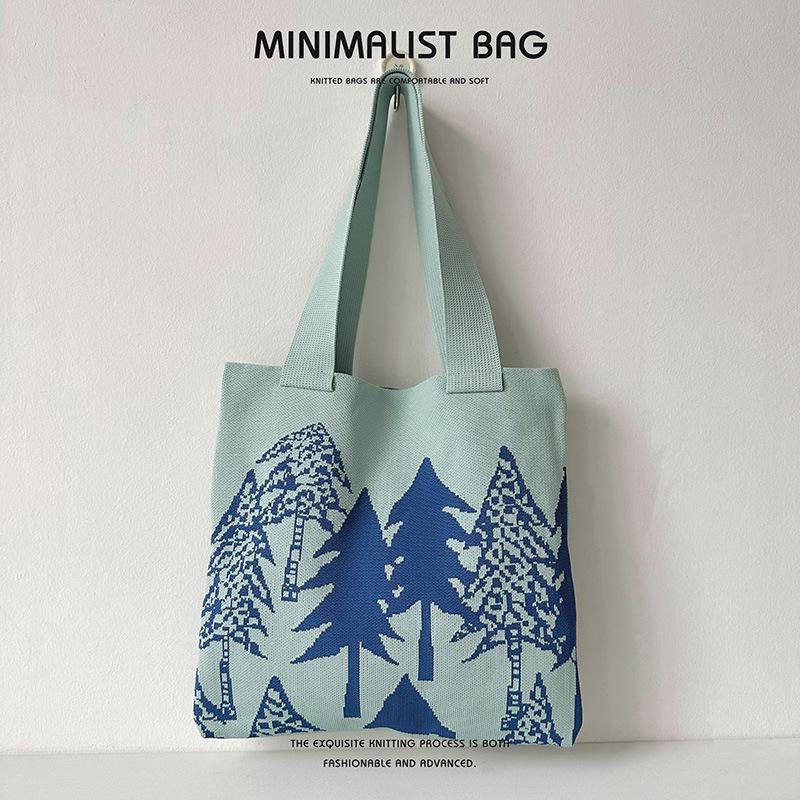 

Christmas Tree Knitted Large Capacity Storage Bag, Women s Fashion Street Creative Shopping, Holiday Gift Distribution Bag aqua синього кольору