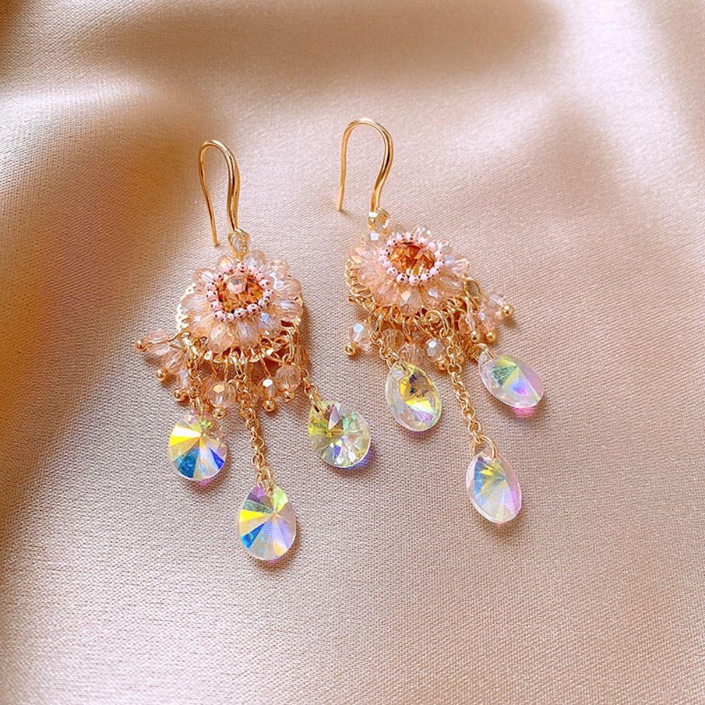 Pendant Crystal Stud Earrings Exaggerated Vintage Long Earrings Rhinestone Drop Earrings  Women