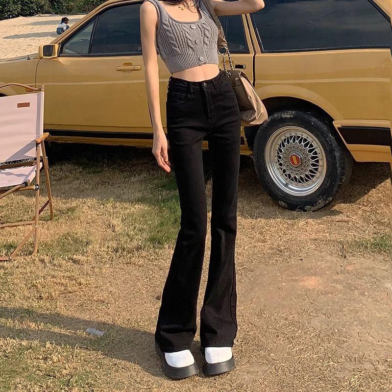 Women s Plus Size High-Waisted Black Micro Flare Velvet Jeans for Autumn/Winter 2025 XS