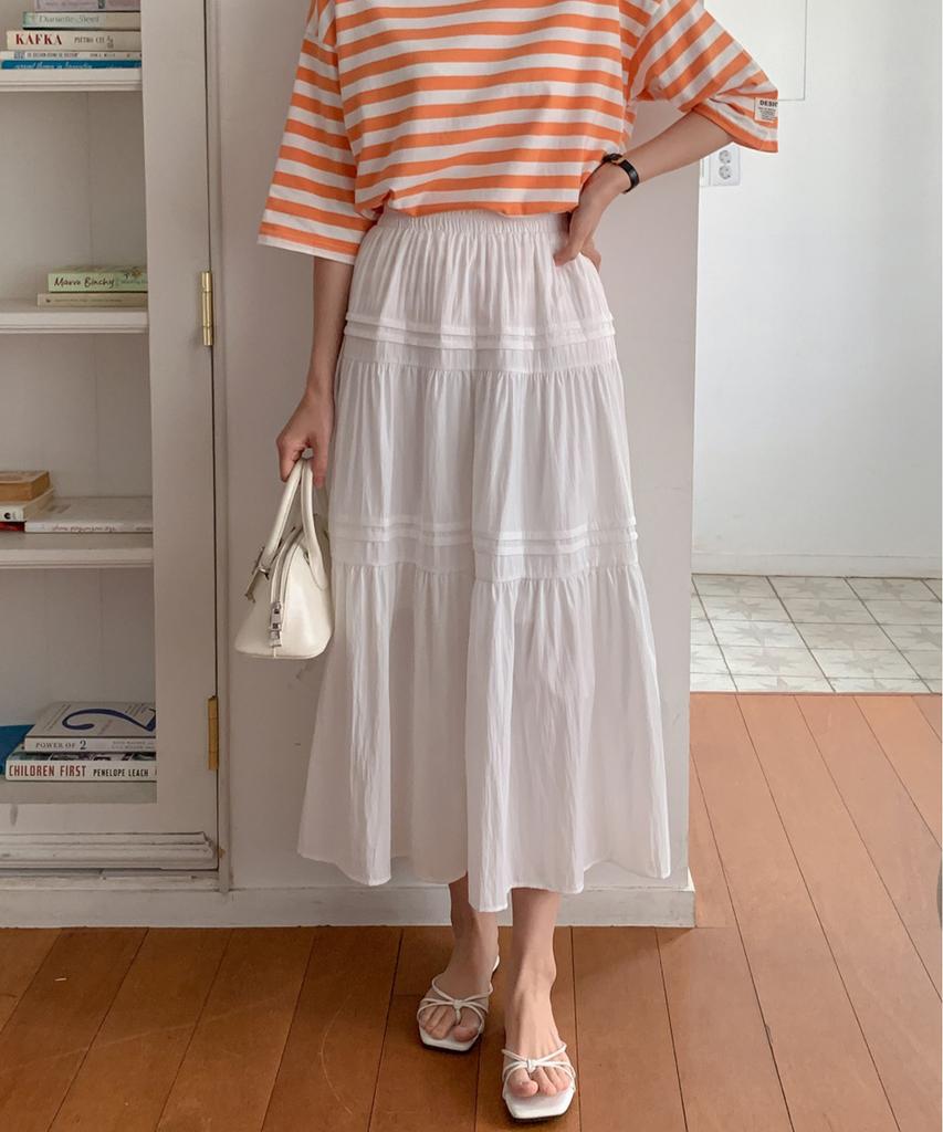 Ppaeppae Elastic Pintuck Tiered Long Skirt