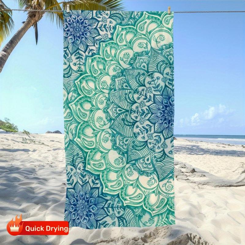 

1pc Colorful Mandala-Print Beach Towel - Soft Absorbent Quick-Dry Microfiber,Modern Cartoon Design for Swimming, Camping,Bathing W30*H60(CM)