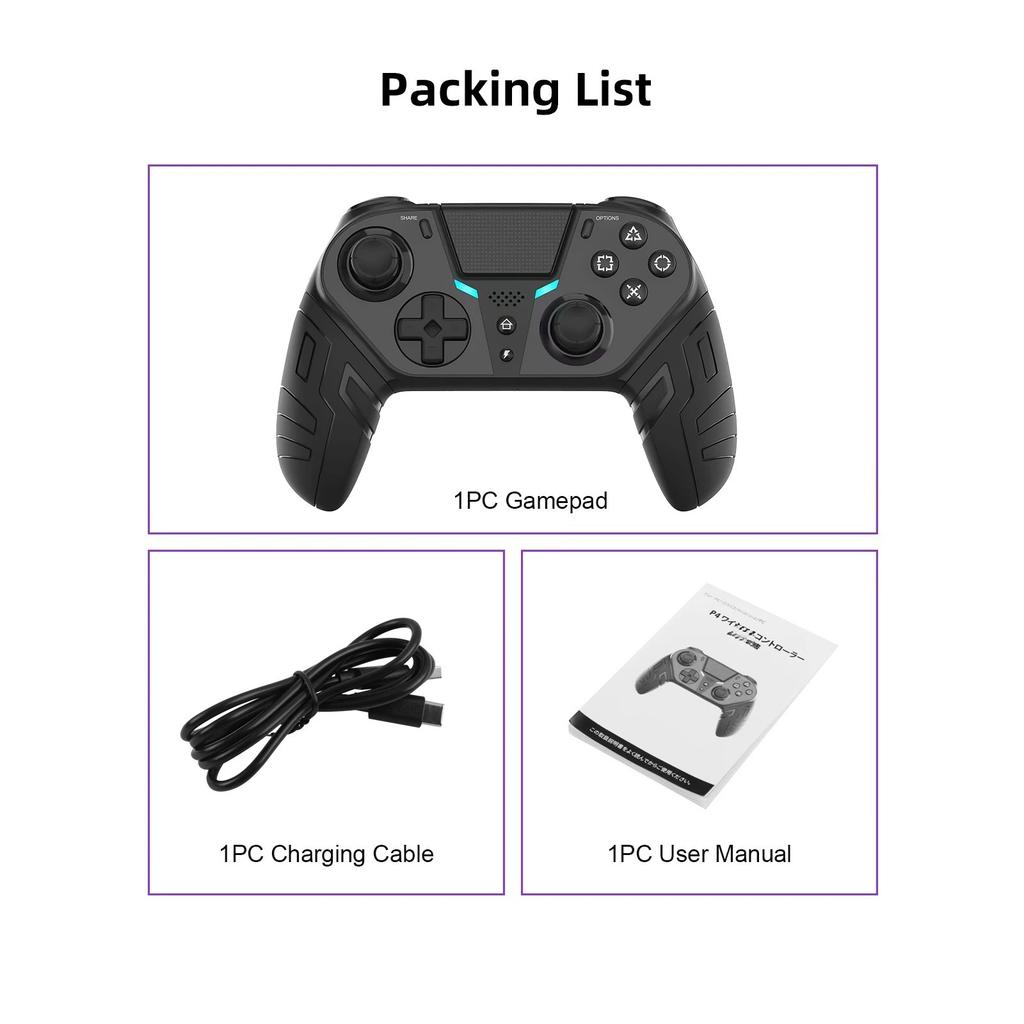 Wireless Controller Dual Vibration Bluetooth Gamepad with Programmable Turbo Function for PS4 Console PC Joystick
