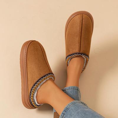 Couple Thick Sole Slippers  Memory Foam Insole  Warm Fabric Lining  Stitched Upper Design  Non-slip EVA Sole  Easy To Put On And Take Off Home Shoes