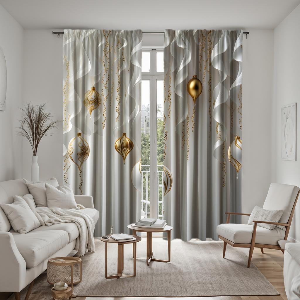 2-piece HD Digital White Tie Gold Drop Curtain Home Decoration Style Decoration Living Room Bedroom Wear Rod Curtain Effect Styl