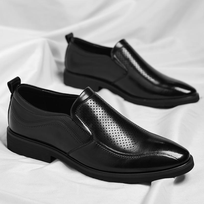 Men's shoes spring summer 2025 hollow breathable dress leather shoes one pedal foot cover office shoes 2025