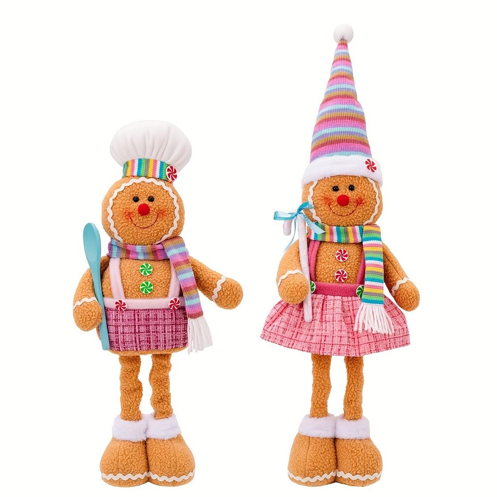 1pc/2pcs Cartoon Christmas Doll Ornaments Christmas Telescopic Gingerbread Man Doll Colorful Gingerbread Window Ornaments, Christmas Decoration