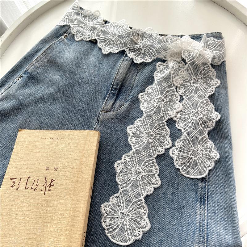 Unique Y2k Long Lace Waistband Floral Bow Lace Waist Belt Thin Tie Up Dress Jeans Belt Lace Ribbon Scarves Hairband