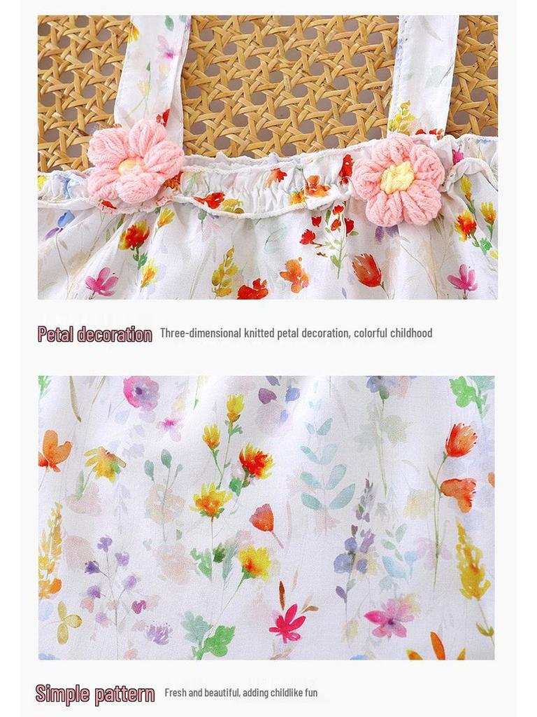 2026 New Korean Style Floral Princess Spaghetti Strap Two-Piece Summer Set for Girls
