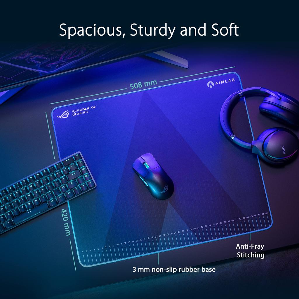 ASUS ROG Hone Ace Aim Lab Edition Gaming Mouse Large Size x 420 x Soft Hybrid Cloth Material with Rubber Ideal for eSports and FPS Black Pad, (508