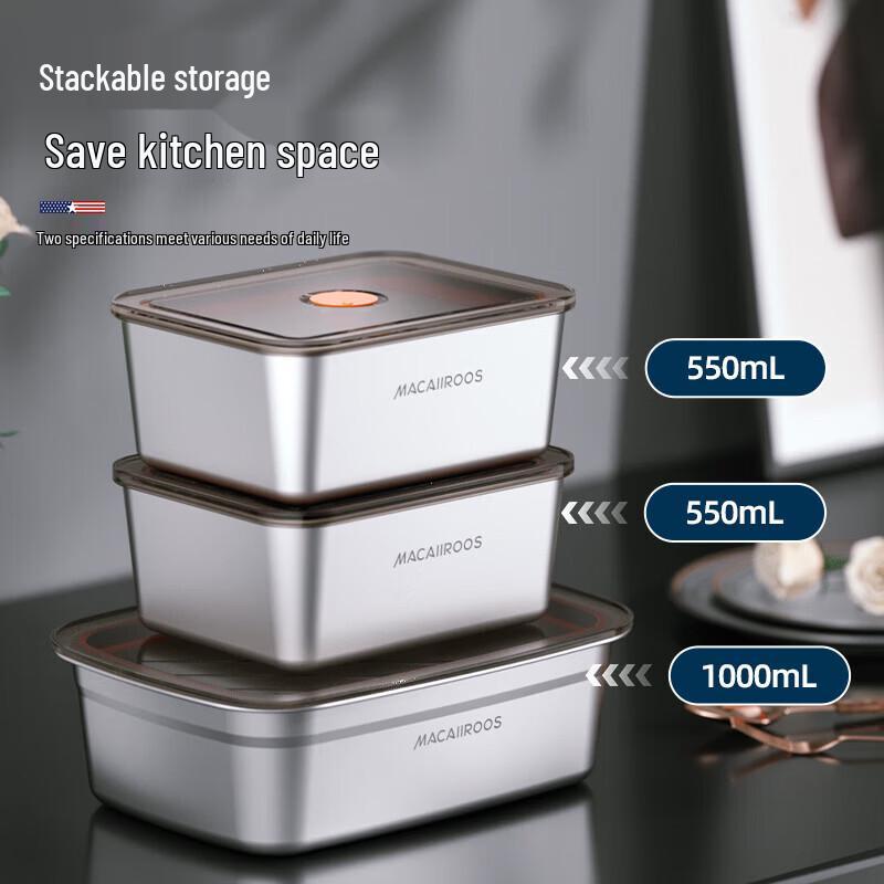 Macaiiroos 304 Stainless Steel 3-Piece Food Storage Container Set