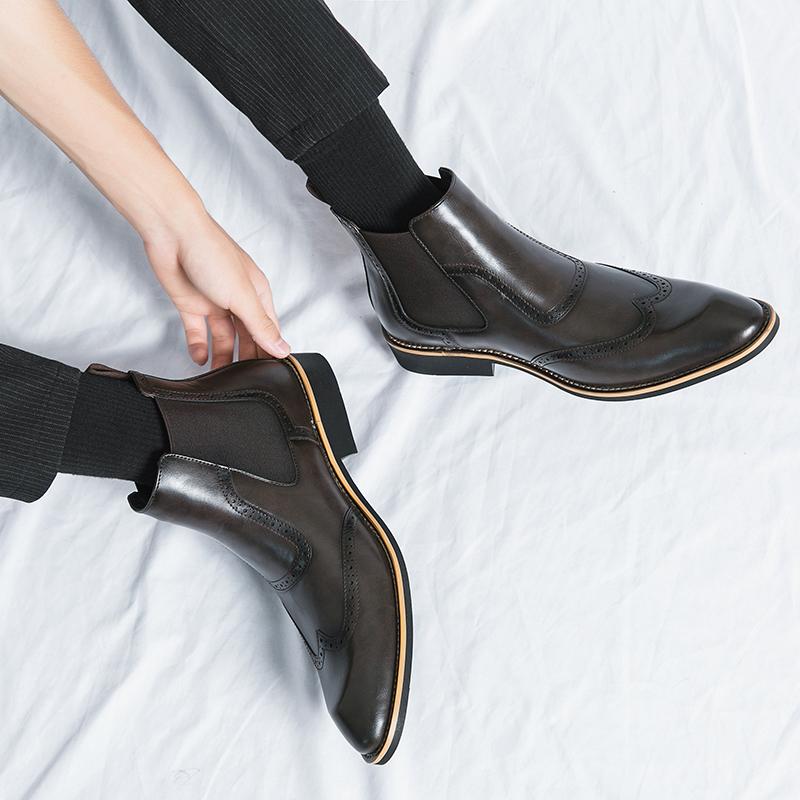 Fashion 2025 Fashion Chelsea Mens Boots Luxury Shoes Brogue Designers Soft Leather Ankle Boots British Style Men's Boots Brand Footwear